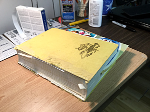 Cookbook with loose pages, broken spine